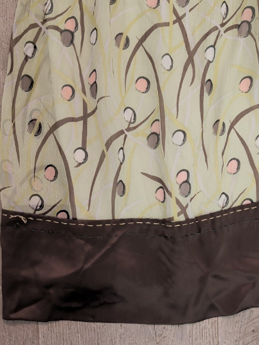 BCBGMaxAzria Light Green Floral Chemise with Brown Hem and Cream Straps - Picture 4 of 9